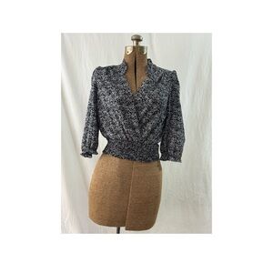 Navy Blue V Neck Floral Blouse by Monteau Los Angeles